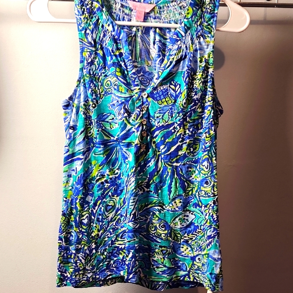 Lilly Pulitzer Essie Blue and Green Sleeveless Top